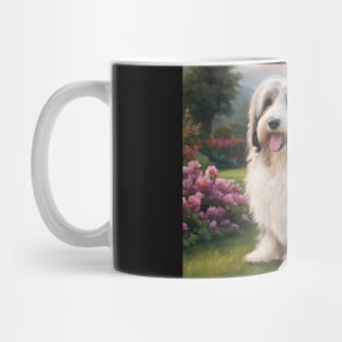 Cute Bearded Collie In Garden Art Painting Mug